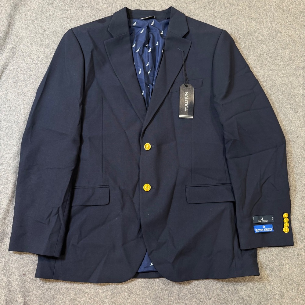 Nautica Branford Navy Blue Active Stretch Modern Fit Blazer Jacket 40R NF353